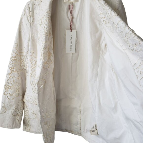 NEW LoveShackFancy Luara Cotton Doiley Lace Blazer Jacket White Bridal Coquette - Picture 10 of 16